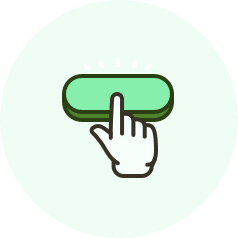 Hand cursor clicking a green button icon