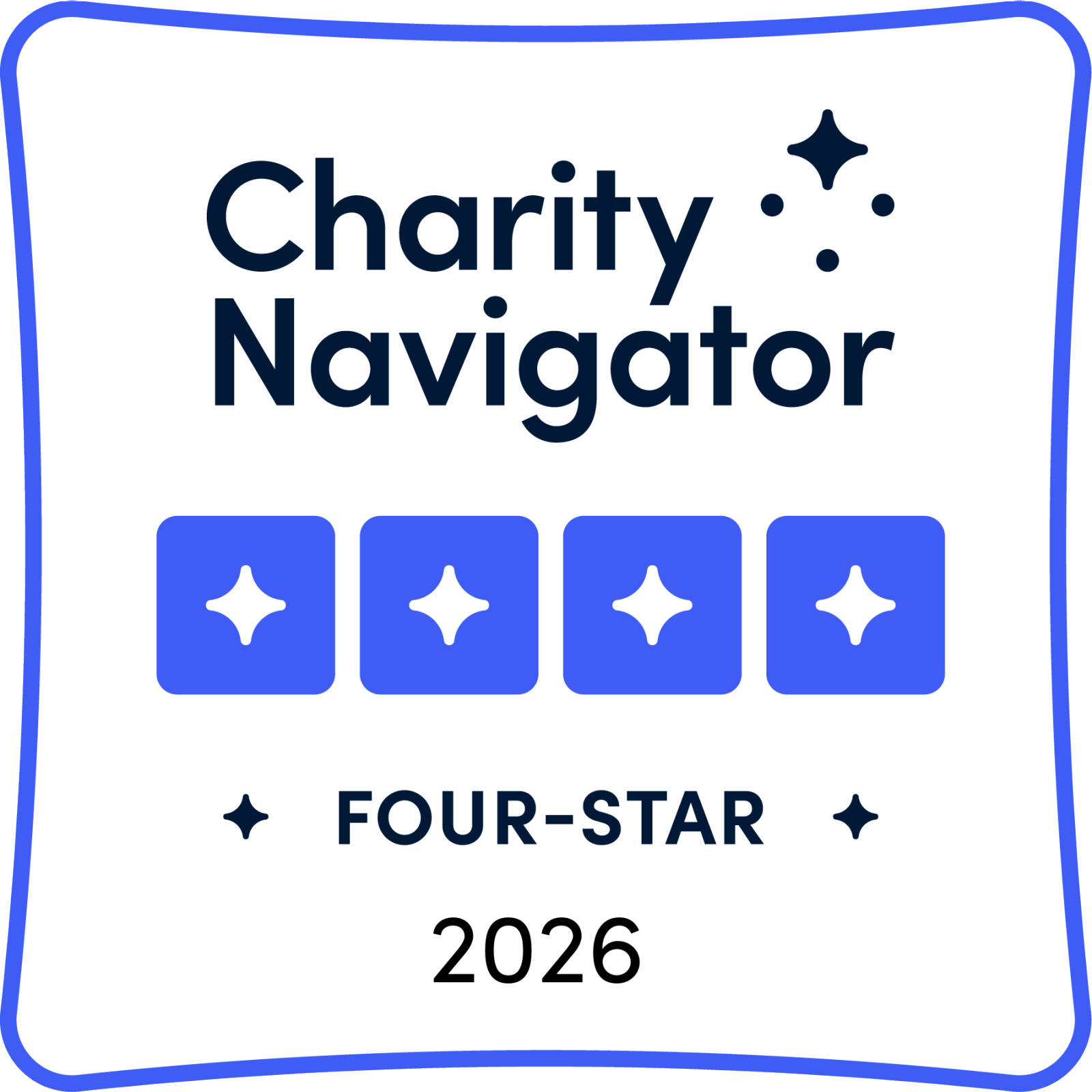 Charity Navigator Four-Star rating badge for 2026